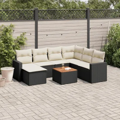 Produktbild von Design 8-tlg. Garten-Sofagarnitur mit Kissen Schwarz Poly Rattan, Gartensofas 2024 Neu