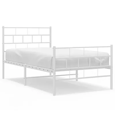 Zdjęcie produktu dla Metalowa rama łóżka z wezgłowiem i zanóżkiem, biała, 100x200 cm