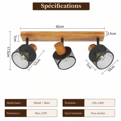 Image de ZMH Spot de plafond à 3 ampoules E14, spots de plafond, lampe de plafond noire, lampe de cuisine, spot en métal, luminaire de plafond, spots pour la cuisine, la chambre et le salon, Image générée par une IA
