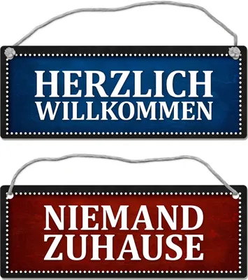 Produktbild von Niemand Zuhause oder Willkommen Wendeschild mit Kordel in Rot und Blau Haustür