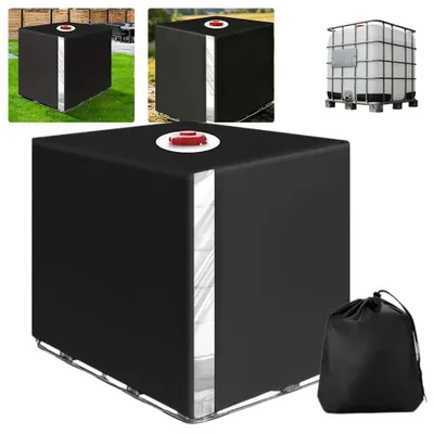 Productafbeelding van IBC-tankafdekking, afdekkleed, waterreservoir 1000 liter, beschermhoes, beschermkap, beschermzeil, voor IBC-tank, regenwateropslag, 120x100x116 cm, zwart