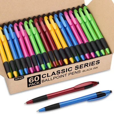 Imagen del producto de Bolígrafos de 1 mm, punta media, 60 unidades, tinta negra, para uso escolar
