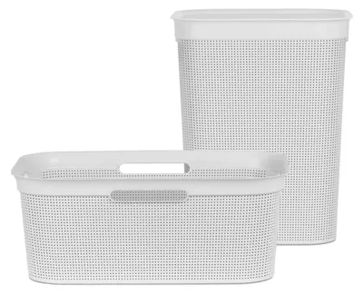 Produktbild von Rotho Set-2tlg. Wäschesammler und Korb Brisen - 1x Wäschekorb 41L 60 x 40 x 23 cm - 1x  Wäschebox mit Deckel 50L 43 x 34 x 53 cm - SET zum Wäsche sammeln