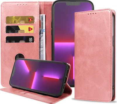 Immagine prodotto di Smartphonica iPhone 13 Pro custodia in ecopelle con chiusura magnetica e portacarte a libro - Rosa
