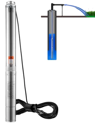 Image de Pompe immergée pour puits profonds VEVOR, 2 CV/1500 W, 230 V/50 Hz, débit 9,8 m³/h, hauteur de refoulement 108 m, avec câble électrique de 9,1 m, pompes à eau en acier inoxydable IP68-classe de protection contre l'eau