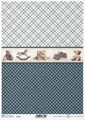 Immagine prodotto di Tovagliolo di carta di riso ITD con tecnica artigianale di decoupage, ITD-R1952 giocattolo, motivo a scacchi blu,