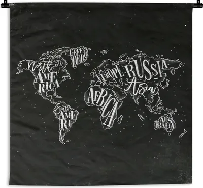 Produktbild von MuchoWow® Wandteppich Wandbehang Weltkarte - Schwarz - Weiß - Sternenhimmel 60x60 cm Tapisserie Dekoration Wandtuch - Dekorationen - Wand Decke