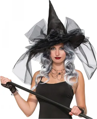 Produktbild von Eleganter Hexenhut Schwarz mit Glitzer für Halloween & Fasching