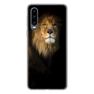 Produktbild von MuchoWow® Handyhülle Schutzhülle Hülle für Huawei P30 Löwe - Licht - Schwarz - Porträt Silikon Softcase Handy Hülle - Kartenbesitzer