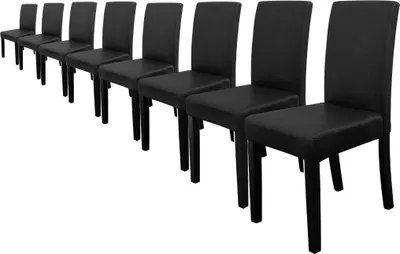 Image de [en.casa] 8 chaises rembourrées dans un paquet économique (noir - mat)(Haute qualité) avec pieds en bois massif / revêtement en similicuir / élégant /