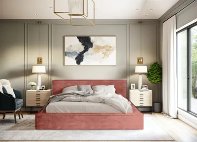 Produktbild von Polsterbett Doppelbett OMAHA 180x200cm Komplettset in Stoff Macau Koralle