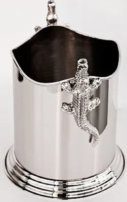 Produktbild von Casa Padrino Messing Weinkühler Aligator Silber Ø 18 x H. 21 cm - Runder Weinflaschenhalter mit 2 Griffen - Luxus Accessoires