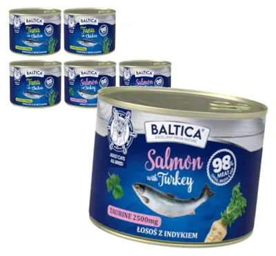 Zdjęcie produktu dla Baltica Excellent Mix Smaków 6x185g Bezzbożowa Mokra Karma Dla Kota Łosoś z Indykiem i Tuńczyk z Kurczakiem