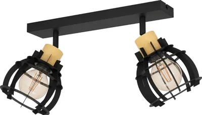 Produktbild von EGLO Deckenstrahler Stillington 1, Deckenlampe, schwenkbare Spots, Deckenleuchte Industrial Design in Schwarz und Holz in Natur, Deckenspot, E27