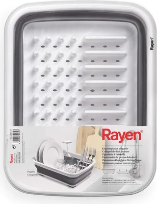 Zdjęcie produktu dla Rayen, składany ociekacz, efektywna organizacja, oszczędność miejsca, otwory odpływowe, antypoślizgowe nóżki, wymiary: Rozłożony: 37,7 x 29,3 x 11,5 cm. Po złożeniu: 37,7 x 29,3 x 5 cm.