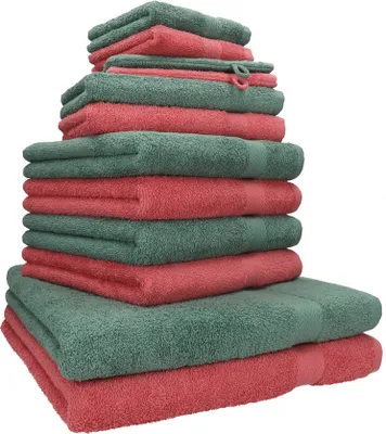 Produktbild von Betz 12-tlg. Handtuch-Set PREMIUM 2 Duschtücher 4 Handtücher 2 Gästetücher 2 Seiftücher 2 Waschhandschuhe  Farbe: himbeere / tannengrün