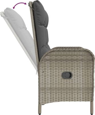 vidaXL Gartenbank mit Liegefunktion und Kissen 107 cm Poly Rattan Grau