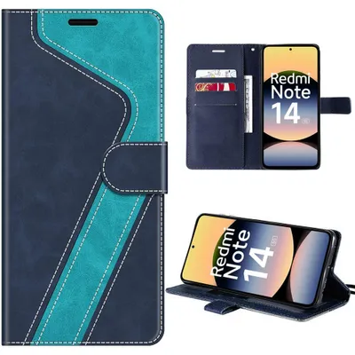 Image de Coque pour Xiaomi Redmi Note 14 5G, Protection Antichoc Anti-Rayures Antichoc Effet Cuir Bleu