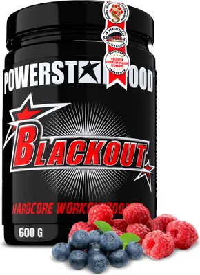 Produktbild von Powerstar BLACKOUT Hardcore Pre-Workout-Booster 600g | Hochdosierter Pump-Booster mit natürlichem Koffein | Fitness, Energie & Fokus |Blue Raspberry