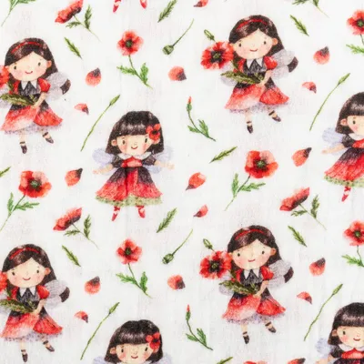 Produktbild von Musselin Stoff Baumwolle Meterware Thea Fee Blumen weiß rot 135cm grün
