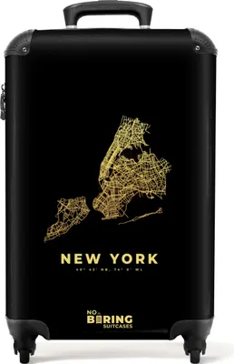 Produktbild von NoBoringSuitcases.com® Koffer Handgepäck Trolley Rollkoffer Kleine Reisekoffer mit 4 Rollen - New York - Gold - Stadtplan - Amerika - Cabin Size < 55x40x23 cm & 55x40x20 cm - Fotokoffer - Kabinenkoffer - BoardgepäckHandgepäck Koffer 55x35x20 cm, 36L,