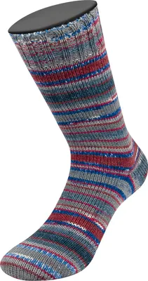 Produktbild von Lana Grossa - Meilenweit 100g Merino Extrafine Coccole 3803 blau weiß burgund dunkelrot grau dunkelgrau stahlgrau gestreift
