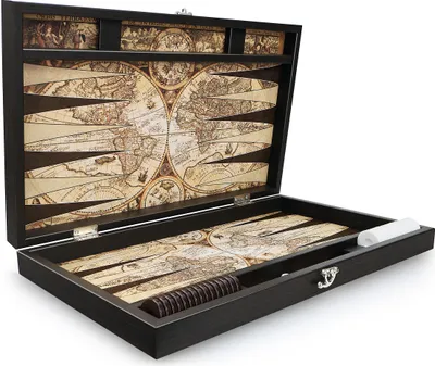 Produktbild von Trendy Backgammon Antique Map/Antik Welt Leder Backgammon Tavla XXL