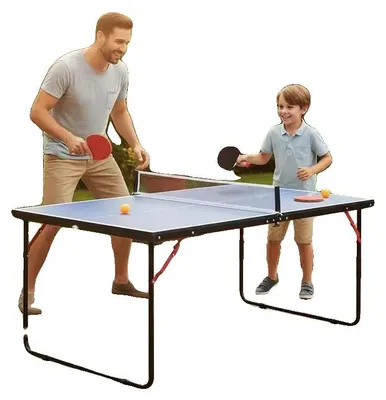Immagine prodotto di Tavolo da ping pong, design pieghevole, completo di rete e racchette, colore blu