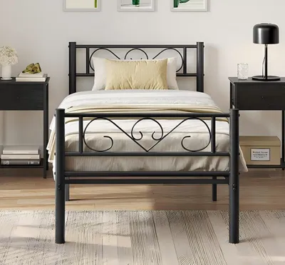Produktbild von VASAGLE Bettgestell 90 x 200 cm, mit Kopfteil, hochtragfähig, mehrere Größen verfügbar, Metallbett, Bettrahmen