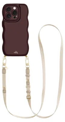 Produktbild von Glossy Wavy Cord Hülle Burgundy - Lanyard Strap (Beige)  - Kompatibel mit iPhone 15 Pro