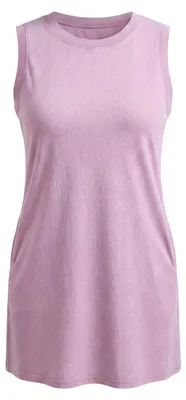 Produktbild von Lila ärmelloses Damenkleid aus 100% Baumwolle mit Rundhalsausschnitt, Größe L