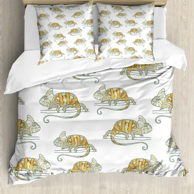 Produktbild von ABAKUHAUS Reptil Bettbezug, Wilde Chamäleon-Eidechse, Milbensicher Allergiker geeignet mit Kissenbezügen, 200 cm x 200 cm - 80 x 80 cm, Mehrfarbig