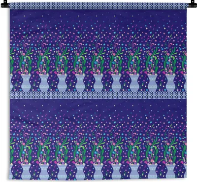Produktbild von MuchoWow® Wandteppich Wandbehang Blumen - Muster - Frühling 150x150 cm Tapisserie Dekoration Wandtuch - Wohnaccessoires - Modernes
