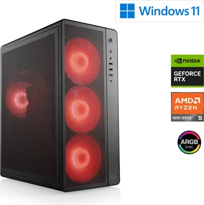 Image de PC de jeu, AMD Ryzen 5 8400F, 4200 MHz, GeForce RTX 5060 Ti, 16 Go DDR5 RAM, 1000 Go M.2 SSD, Windows 11 Home, USB 3.2 | M12060H