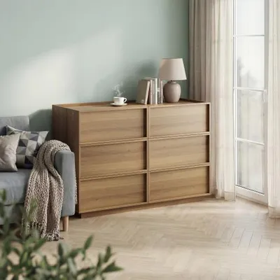 Produktbild von Kommode mit sechs Schubladen, moderner Kleiderschrank/Schrank, Aufbewahrungsmöbel aus Holz, Schminktisch, geeignet für Wohnzimmer, Schlafzimmer, Flur