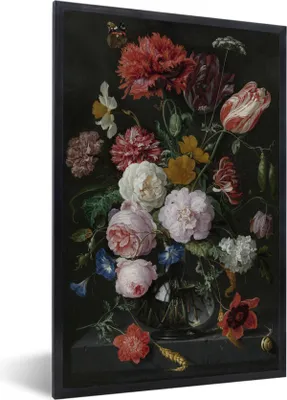 Produktbild von MuchoWow® Gerahmtes Poster Stilleben mit Blumen in einer Glasvase - Gemälde von Jan Davidsz. de Heem 40x60 cm - Poster mit Schwarzem Bilderrahmen Wandposter Rahmen Foto Bilder - Papierdruck - Wandbilder