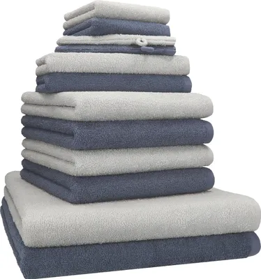 Produktbild von Betz Berlin Handtuch-Set 12-teilig – 100% Baumwolle – ® - Duschtücher, Handtücher, Gästetücher & Waschhandschuhe Farbe Silbergrau - dunkelgrau