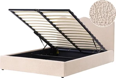 Produktbild von BELIANI Bett Beige Gepolstert mit Lattenrost 160 x 200 cm Hochklappbar Bettkasten Hohes Kopfteil Modern Schlafzimmer Doppelbett