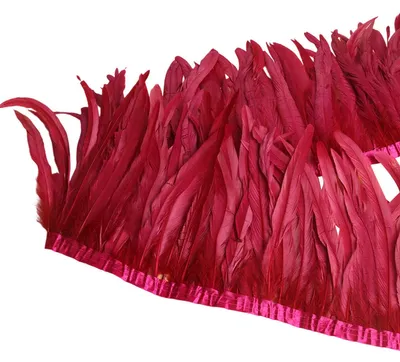 Produktbild von 1 m langes goldenes und silbernes Hahnenfederband (25–30 cm), Naturfederfransen, ideal für Hochzeitsfeiern, Kleidung und Dekoration, Rotweinfarben, 25–30 cm