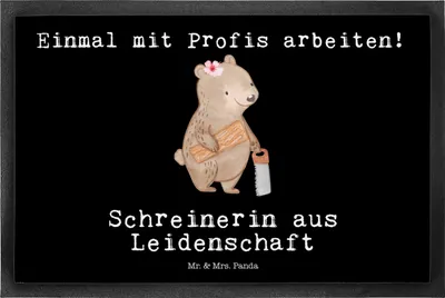 Produktbild von Mr. & Mrs. Panda Bodenvorleger Schreinerin Leidenschaft 50 x 75 cm - Schwarz - Geschenk, Türmatte, Sauberlaufmatte, fußmatte, Schmutzfangmatte, Schmutzmatte, Fußabtreter