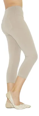 Produktbild von Capri 3/4 Damen Leggings Baumwolle Hose hoher Bund Taschen beige L-38