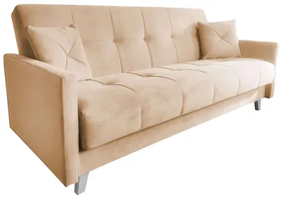 Zdjęcie produktu dla Sofa ANMIL LEONI z funkcją spania – 205 × 90 × 90 cm, kolor beżowy. Skandynawskie sofy z funkcją spania, obicie: tkanina Magig Velvet