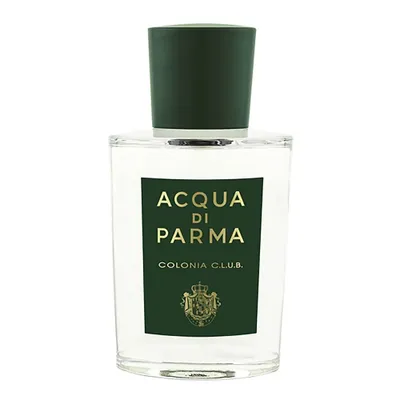 A clear, front-facing studio shot of an Acqua di Parma Colonia C.L.U.B. Eau de Cologne bottle.