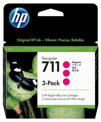 Produktbild von HP 711 3er-Pack Magenta DesignJet Tintenpatronen, 29 ml, HP DesignJet T120 und HP DesignJet T520 ePrinter-Serie, Thermal Inkjet, Magenta, CZ135A, Singapur, Malaysia, 114,8 mm