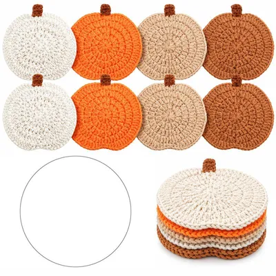 Produktbild von Kürbis Tassenuntersetzer 8er-Set, gehäkelt aus Baumwollgarn, ca. 10 cm, weich & rutschfest, Herbstdeko für Halloween, Erntedank & Thanksgiving