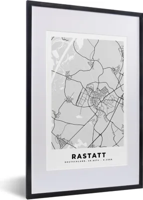 Produktbild von MuchoWow® Gerahmtes Poster Rastatt - Stadtplan - Deutschland - Karte 40x60 cm - Poster mit Schwarzem Bilderrahmen Wandposter Rahmen Foto Bilder - Poster in Rahmen