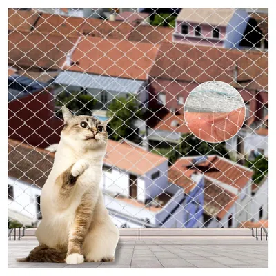 Produktbild von Katzennetz für Balkon, 10x3m ohne Bohren, transparentes Vogelschutznetz, Katzenschutznetz für Katzen, drahtverstärktes Balkonnetz zur Absicherung von Terrasse, Fenstern und Türen