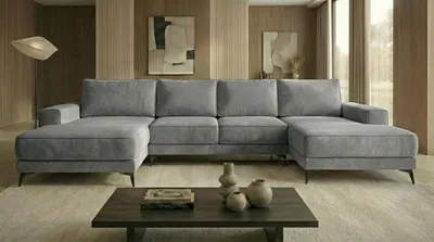 Produktbild von Ecksofa VALTOR 320x185 cm mit Schlaffunktion, Bonellfederkern und Bettkasten, Farbe: Grau
