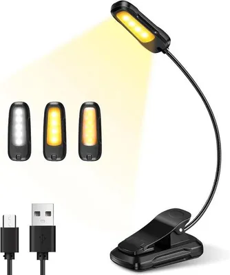 Obrázek produktu pro Nabíjecí čtecí lampa – klipová lampa na knihu – ideální pro čtení v posteli – flexibilní husí krk – 9 LED diod – bílá