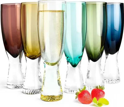 Produktbild von 6 bunte Sektgläser 200ml auf Fuß Sektkelche Champagner Prosecco Sektglas